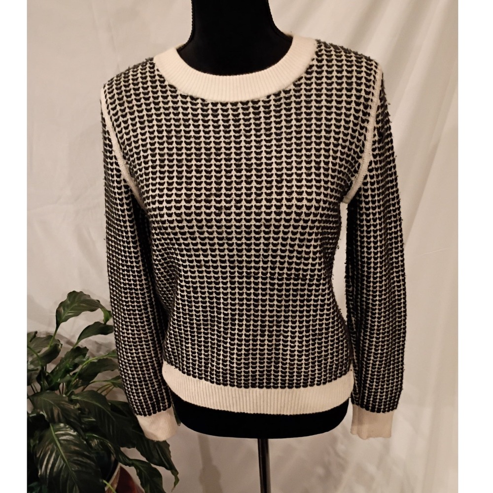 Banana Republic Womens Black White‎ Textured Knit Merino Wool Cashmere Sweater S
